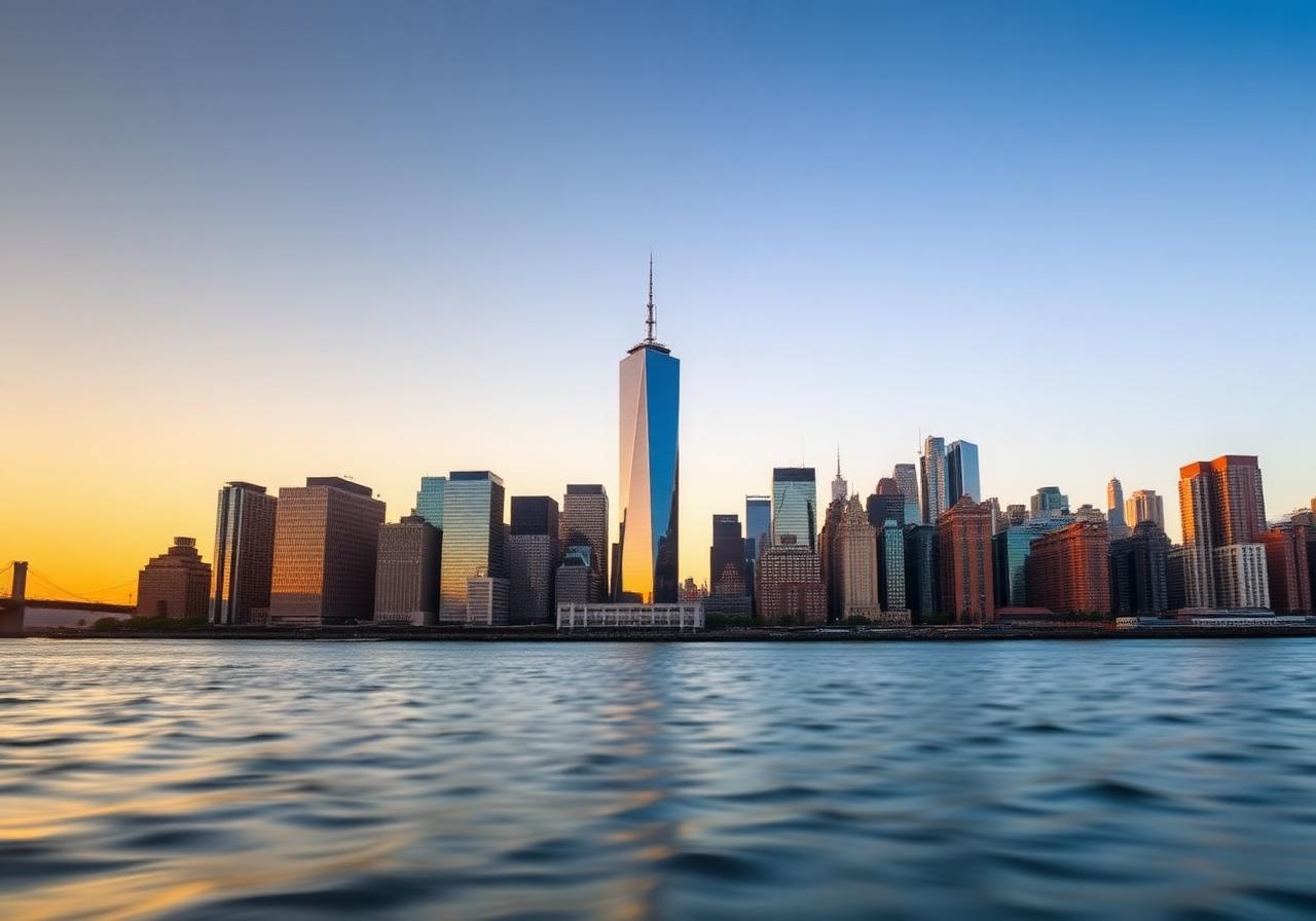 New York City skyline at golden hour
